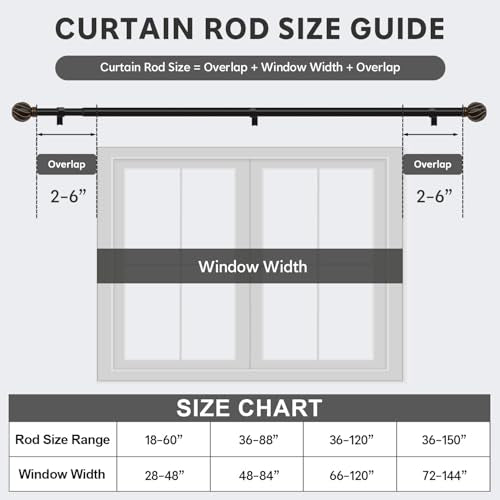 Black Curtain Rods for Windows 48 to 84 Inch 7/8" Diameter - color: Black, size: 36"-88"|1 Pack