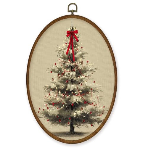 WULQYING Red Bow Christmas Tree Pine Oval Wall Art Decor Home 8.6x11.4 - color: Color05