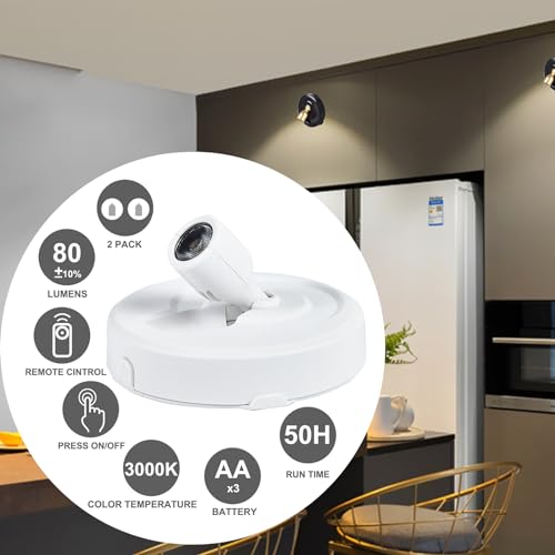 Wireless LED Spotlight Battery Operated Picture Lights, Stick Spot Lights with 2 Remote, Dimmable Puck Lights with Timmer for Wall Display Painting Dartboard Artwork Accent Closet, 2-Pack - color: Black