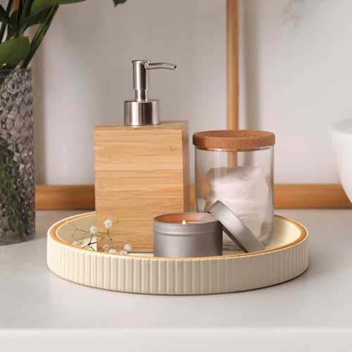 SANZIE Leather Tray Desktop Storage Organizer, Round Valet Tray, White - color: White Disc