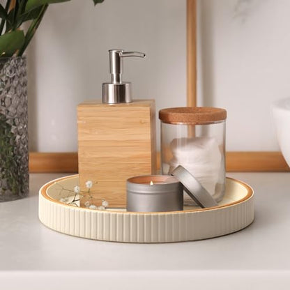 SANZIE Leather Tray Desktop Storage Organizer, Round Valet Tray, White - color: White Disc