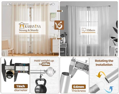 KAMANINA 1 Inch Curtain Rods for Windows 48 to 84 Inch, Silver Drapery Rods - color: Light Silver, size: 48-84"