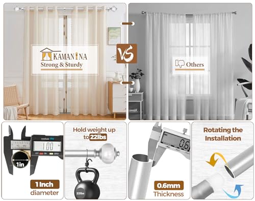 KAMANINA 1 Inch Curtain Rods for Windows 66 to 120 Inch, Silver Drapery Rod - color: Light Silver, size: 66-120"