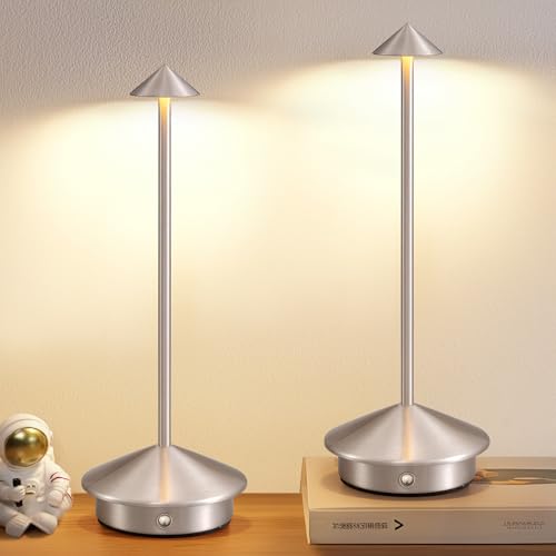 Modern Cordless Table Lamp Set of 2, Brushed Nickel LED Desk Lamps - color: Brushed Nickel (2 Pack)