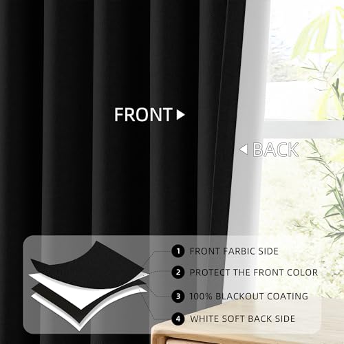 ChrisDowa Black Blackout Curtains 45 Inches Long 2 Panels for Bedroom - color: Black, size: 52"W x 45"L (Pack of 2)
