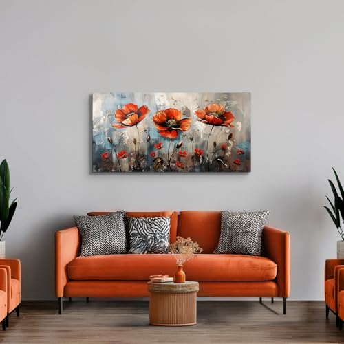 SERIMINO Red Wildflower Wall Art, Floral Botanical Canvas Art 20"X40" - color: Wildflowers, size: 40"L x 20"W