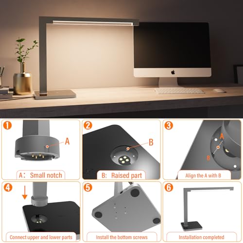 Aluminum LED Desk Lamp with Charging Station, 15W Table Lamp Work - color: Silver