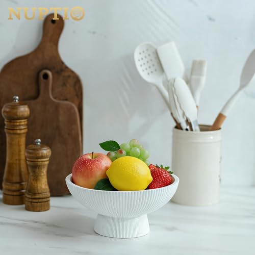NUPTIO Decorative Bowl for Home Decor: 8" Centerpiece for Living Room Coffee Table Fruit Bowls for Kitchen Counter Resin Pedestal Key Tray for Entryway