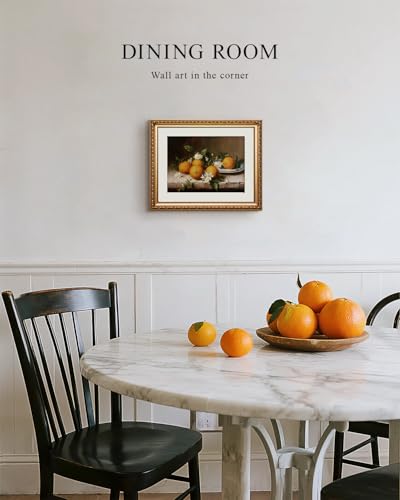 VIYYIEA Gold Framed Vintage Fruit Canvas Wall Art Still Life, 13×16 Inch - color: Orange platter, size: 16"L x 13"W