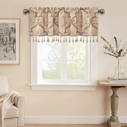 Loom and Mill Luxury Damask Floral Valances for Windows,Light Khaki,54"x18" - color: Mika-light Khaki