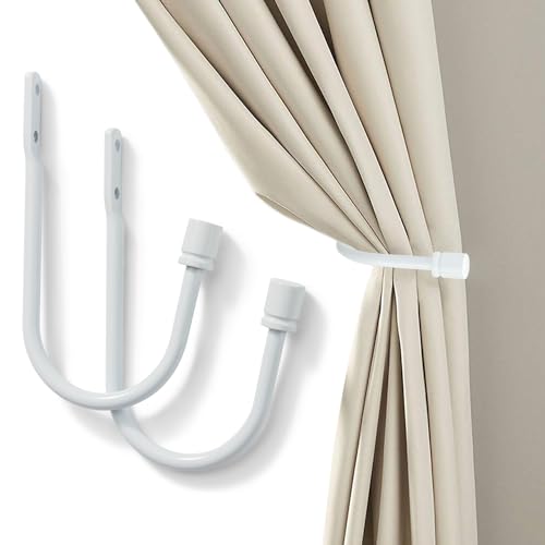2Pcs Curtain Holdbacks, Metal U Shaped Hook Wall Mounted, Tassel Curtain Tieback Hook, Drapery Tiebacks, Curtain Accessories, Decorative Curtain Drapery Holdback (White) - color: White-columnar