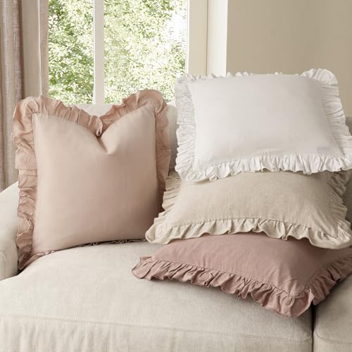 Foindtower Linen Fringe Ruffle Throw Pillow Covers 18×18 Inch Light Pink - color: Light Pink, size: 18" x 18" (Pack of 2)