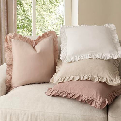 Foindtower Linen Fringe Ruffle Throw Pillow Covers 18×18 Inch Light Pink - color: Light Pink, size: 18" x 18" (Pack of 2)