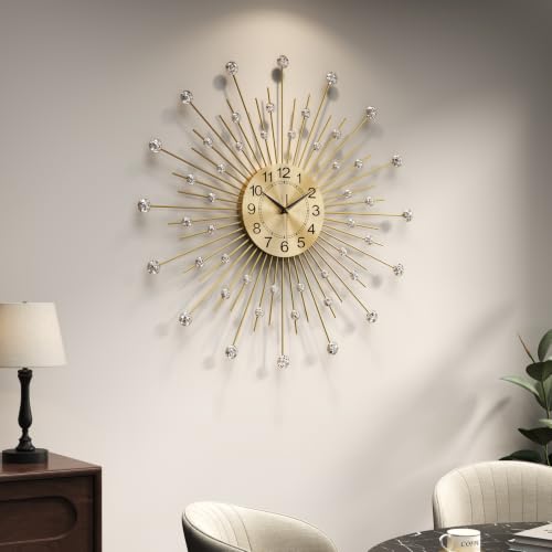 Cuspin 24 Inch Wall Clock Gold Mid Century Crystal Sunburst Metal Clock - color: Crystal Sunburst, size: Small