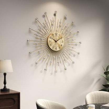 Cuspin 24 Inch Wall Clock Gold Mid Century Crystal Sunburst Metal Clock - color: Crystal Sunburst, size: Small