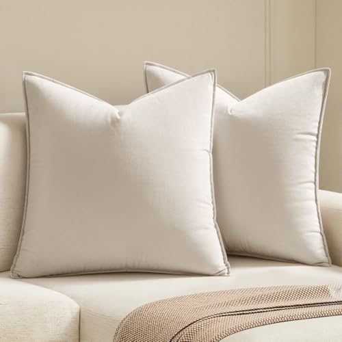 MIULEE Decorative Cream White Velvet Throw Pillow Covers for Couch 16x16 in - color: Cream White, size: 16" x 16" (Pack of 2)