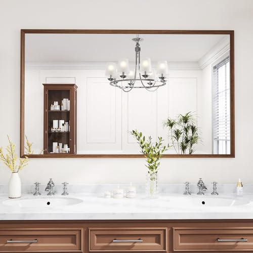WEER Walnut Bathroom Vanity Mirror 60X36 Inch - color: Walnut, size: 60"L x 36"W
