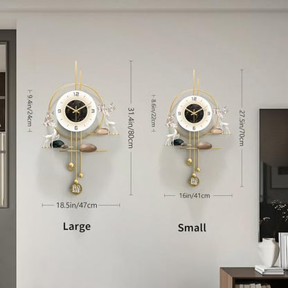 Decorative Gold Wall Clock, Large 27.5 Inch Modern Boho Silent Non-Ticking Battery Operated Wall Clock for Living Room, Bedroom, Office, Kitchen, Dining Room, Farmhouse Decor - size: 16.14"x 27.55"
