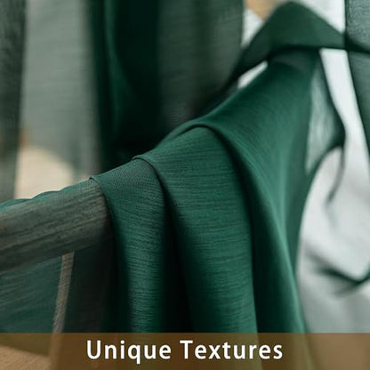 Green Sheer Curtains 84 Inches Long Rod Pocket - color: Hunter Green, size: 42"W x 84"L (Pack of 2)