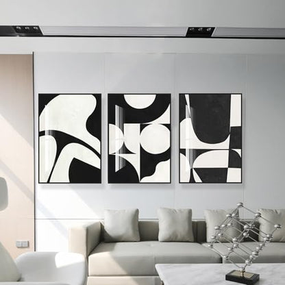 QKF Black White Crystal Textured Abstract Framed Canvas Wall Art Set - color: Black white black, size: 16" X 24" X 3 pieces