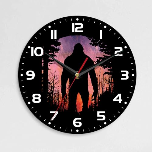 Wall Clock, 10 Inch Silent Non-Ticking Home Kitchen Decor, Battery Operated for Bathroom Bedroom Living Room Office(Bigfoot Forest Moon) - color: Bigfoot Forest Moon