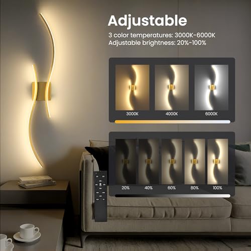 10000mAh Battery Operated Wall Sconces Set of 2, Gold, 39.4 Inch - color: Gold, size: 39.4in