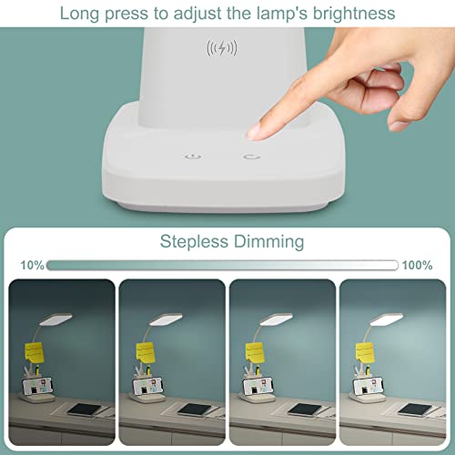 LED Desk Lamp with 10W Wireless Charging & Pen Holder, Snow White - color: Snow White