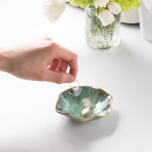 Ceramic Ring Dish, Jewelry Trinket Tray for Rings and Earrings - color: Retro Green