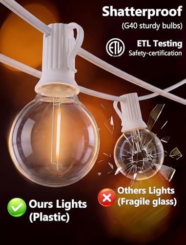 25Ft G40 LED White Outdoor String Lights with 27 Shatterproof Globe Bulbs - color: White, size: 25Ft