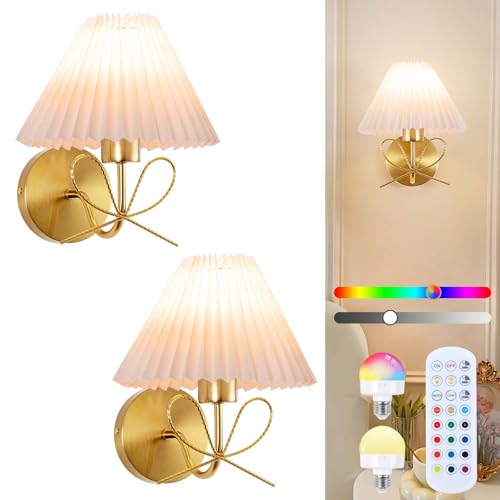 ADISUN Modern Wall Sconce Set of Two, Battery Operated Wall Sconce Remote Control Dimmable Wall Lamp Wireless Sconces for Living Room Bathroom Dining Room Corridor Staircase - color: Brass