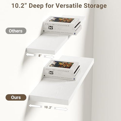 Vivelove 10" Deep Floating Shelves, 24”Wide Set of 2, White - color: White, size: 23.6”wx10.2”dx1.5”h