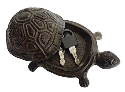 BSTGIFTS Cast Iron Turtle Key Hider - Spare Key Holder - Garden Decoration Turtle, Jewelry Trinkets Box for Key, Ear Studs, Ring, Paper Clip (Antique Brown)… - color: Brown