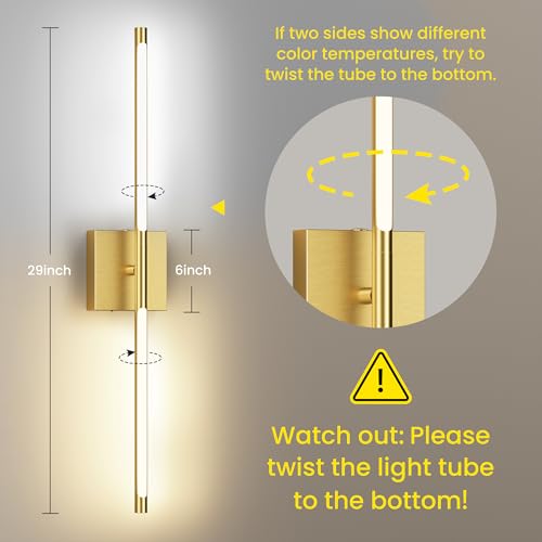 10000mAh Battery Operated Wall Sconces Set of 2, Gold-29Inch - color: Gold