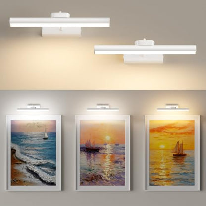 Picture Light for Wall, 4000mAh, White, 13.8 Inch, 2 Pack - color: White