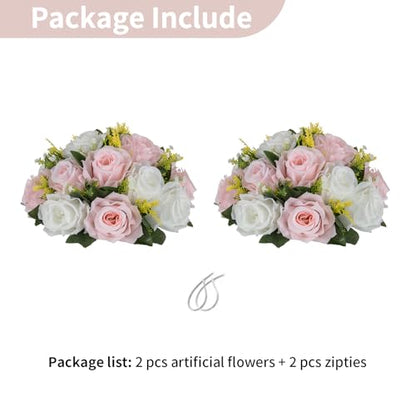 NUPTIO Flower Ball Centerpieces for Tables: Pink & White Artificial Rose - color: Light Pink & Pure White, size: 2 Pcs