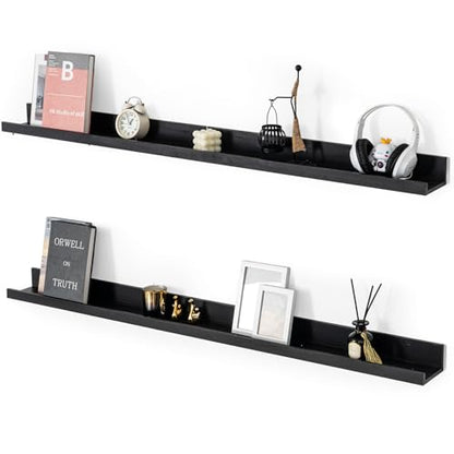 Muzilife 55" Large Floating Shelves Wood Wall Shelf with Lip, 2Pcs, Black - color: Black, size: 55"