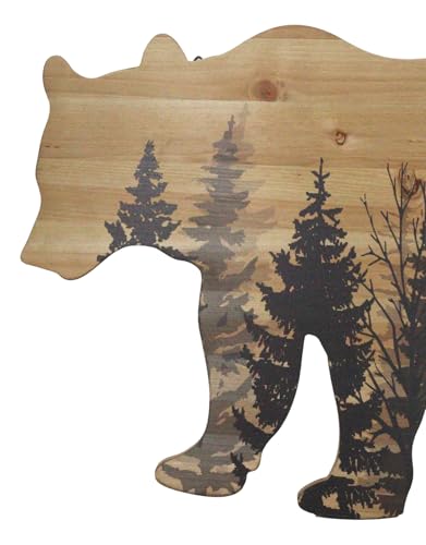 Ebros Gift Rustic Western Black Bear With Pine Trees Forest Silhouette Wooden Plank Cutout Wall Decor Sculpture Wildlife Forest Cabin Decor Accent