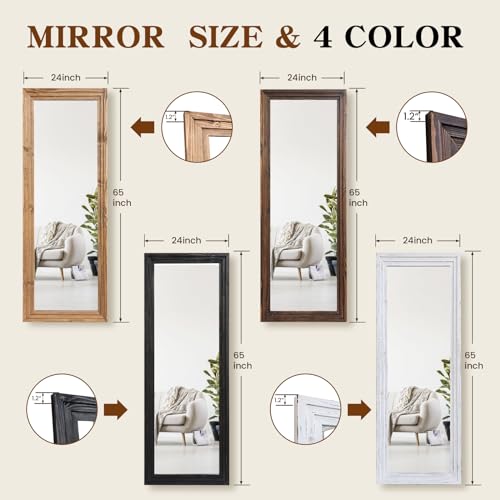 65x24in Full Length Mirror, 3-Tier Stepped Solid Wood Frame, Black - color: Black, size: 65"L x 24"W