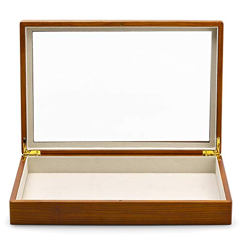 Oirlv Creamy-white Wood Jewelry Box Glass Lid Vintage Case - size: Creamy-white Flat Box