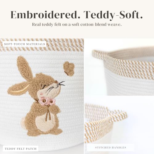 Bunny Baby Storage Basket, Woven Cotton Rope Nursery Bin, 15x11 in - color: Bunny