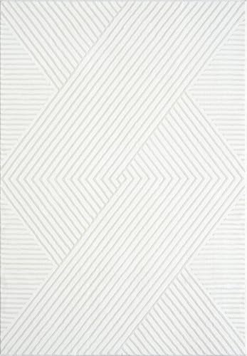 Abani Cream Area Rug for Living Room, Bedroom - Geometric Lines- 6' x 9' -Durable & Easy to Clean - color: Cream, size: 6' x 9' (Rectangular)