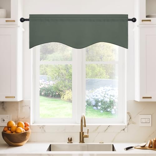 NICETOWN 2 Panels Dark Mallard Kitchen Valances for Window, 42W x 18L - color: Dark Mallard, size: 42"W x 18"L (Pack of 2)