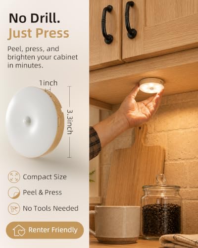 EZVALO Under Cabinet Lighting with Charging Station, 1000mAh Rechargeable Puck Lights with Remote, 3 Color Temps & 12 RGB Closet Lights, Dimmable Motion Sensor Lights for Shelf, Kitchen (6 Packs) - color: Wood Grain