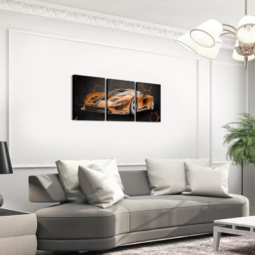 Feelyou Race Car Wall Art 12" x 16" x 3 - color: Orange