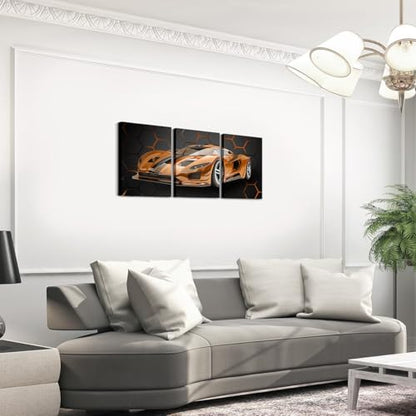 Feelyou Race Car Wall Art 12" x 16" x 3 - color: Orange