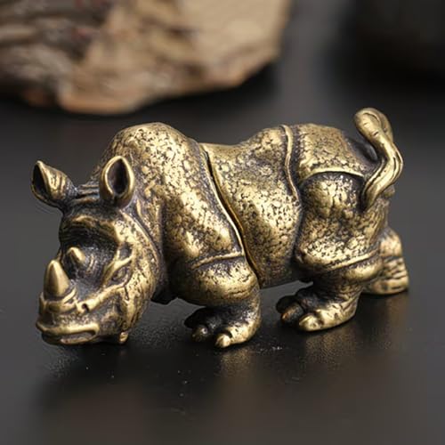 Metal Rhino Figurine, Mini Animal Statue for Desk, Vintage Style Ornament for Home Office, Rustic Sculpture for Shelf Display, Creative Decorative Collectible, Artistic Wildlife Model