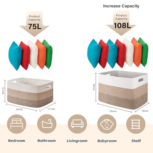 OIAHOMY Blanket Basket Laundry Basket Dog Toy Basket 108L Gradient Brown - color: Gradient Yellow, size: 25”x16”x16”