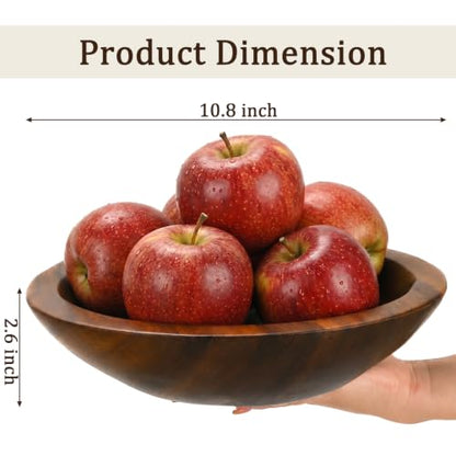 ZENFUN Wooden Decorative Bowl, Walnut Tray Dish Kitchen Dining for Fruit and Salad, Round Hand Crafted Walnutwood Serving Bowl, Home Decor Wood Bowls 10.8" Diameter x 2.6" Height, Seamless