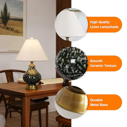 Table Lamp Black Ceramic Desk Lamp, Beige Fine Linen Fabric Shade Bedside Lamps for Bedroom Living Room Modern Minimalist Nightstand Lamp - color: Black