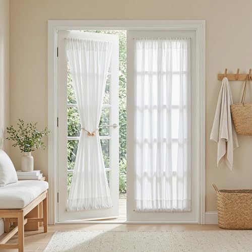 MYSKY HOME White French Door Curtains for Door Window 72 Inch Length 2 Panels Semi Sheer Light Filtering Curtain for Bedroom Window Glass Rod Pocket for Kitchen Dining Room, Pure White, 26" Wide - color: Pure White, size: 26"W x 72"L (Pack of 2)